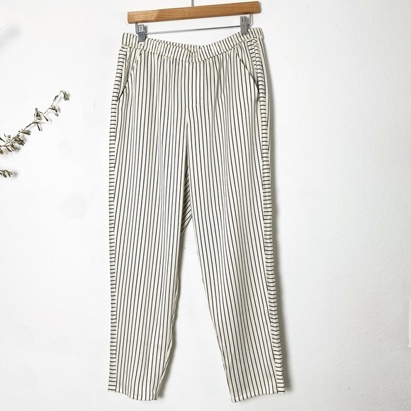 CALVIN KLEIN Ivory Black Striped  Pant Elastic Waistband Lightweight Size 10 - Picture 1 of 12